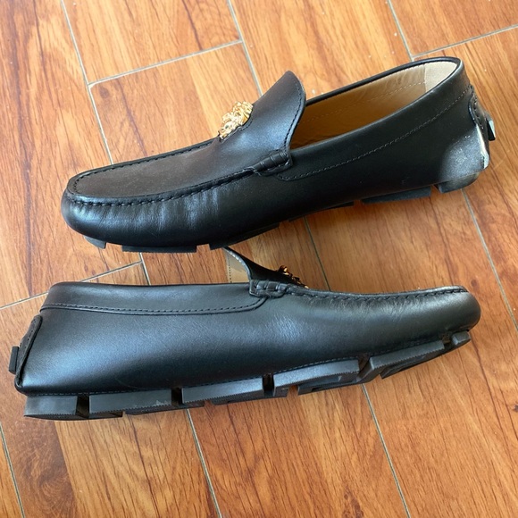 Versace Black Leather Medusa Driving Loafers - Picture 3 of 6